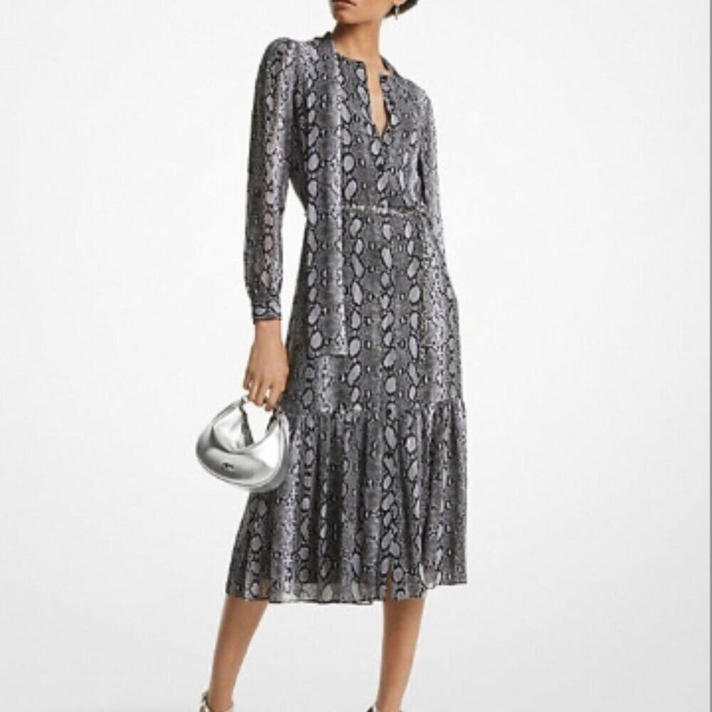 Michale Kors Snake Print Georgette Midi Dress